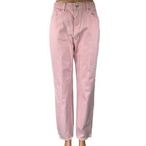 Zara Women's Pink High Waisted Loose Fit Relaxed Straight Denim Jeans Size S